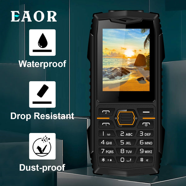 EAOR 2G Rugged Phone Outdoor IP68 Waterproof Anti-fall Push-button Phone Feature Phones 2.4&quot; 2000mAh Cellphone with Flashlight ZopiStyle