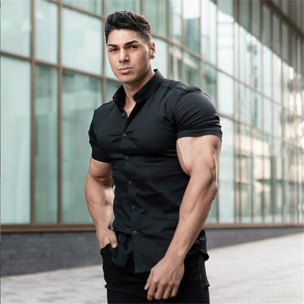 Men Fashion Casual Short Sleeve Solid Shirt Super Slim Fit Male Social Business Dress Shirt Brand Men Fitness Sports Clothing ZopiStyle