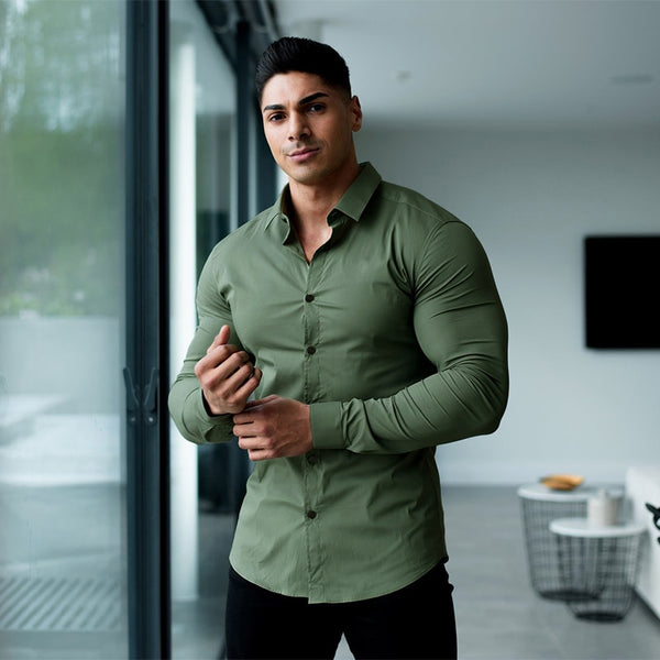 Men Fashion Casual long Sleeve Solid Shirt Super Slim Fit Male Social Business Dress Shirt Brand Men Fitness Sports Clothing ZopiStyle