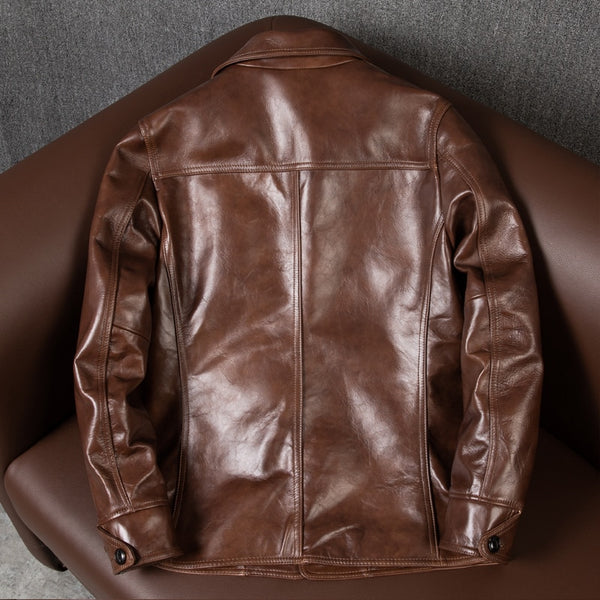 Free shipping.Brand new brown Men&#39;s business casual leather coat.sales quality horsehide jacket.plus size warm leather windcoat ZopiStyle