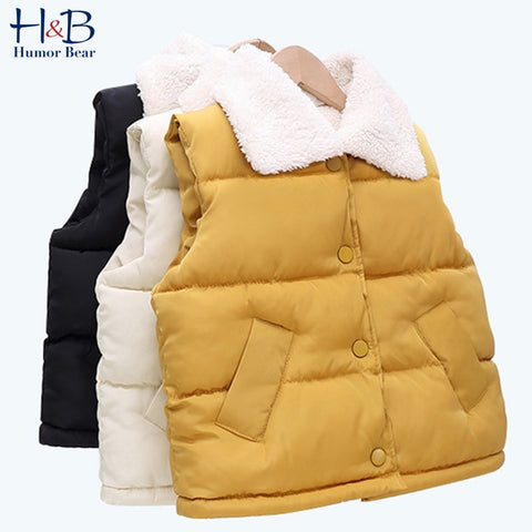 Humor Bear Children Vest  New Autumn  Winter Sleeveless V-Neck Solid  Casual Vest Baby Velvet Warm Kids Coat ZopiStyle