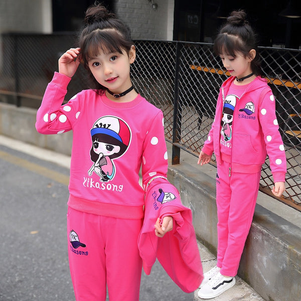 Fashion Girls Clothes Sets Autumn Winter Vest + Coat + Pants 3PCS Baby Kids Tracksuit Children’s Clothing Teen 5 6 8 10 12 years ZopiStyle