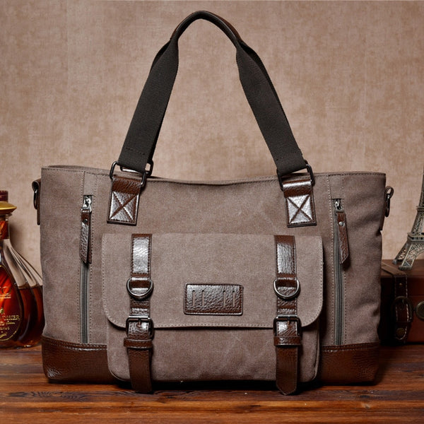 Wellvo Canvas Men Vintage Travel Bag Carry on  Leather Duffel HandBags Large Travel Luggage Tote Weekend Crossbody Bag XA101WC ZopiStyle