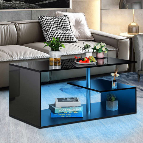Modern High Gloss End Table RGB LED Coffee Table with 4 Drawer Storage Organizer Sofa Side Table Home Living Room Furniture ZopiStyle