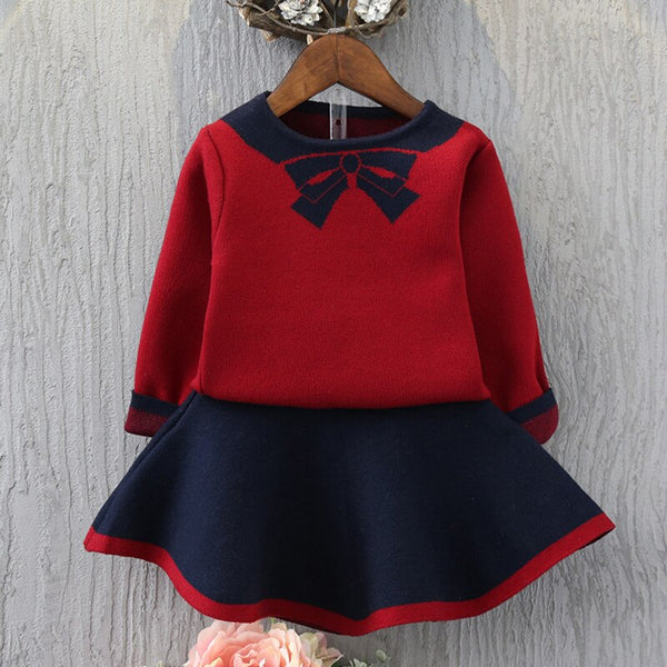 Girls Sets Children&#39;S Clothing Autumn Winter New Plaid Korean Student Suit Knit Cardigan Sweater+ Short Skirt 2pcs Kids Outfits ZopiStyle