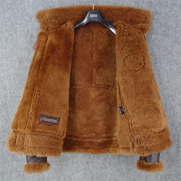 Free shipping.men classic Bomber pilot natural fur jacket.winter warm thick B3 style genuine sheepskin wool coat.quality ZopiStyle