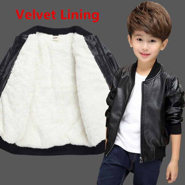 New Arrived Boys Coats Autumn Winter Fashion Korean Children&#39;s Plus Velvet Warming Cotton PU Leather Jacket For 1-11Y Kids Hot ZopiStyle