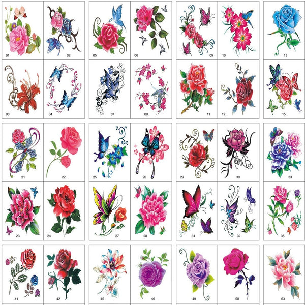 100pcs/Set No Repeat Flowers Butterfly Temporary Tattoos Waterproof Body Art Concealer Stickers Disposable tatouage temporaire ZopiStyle
