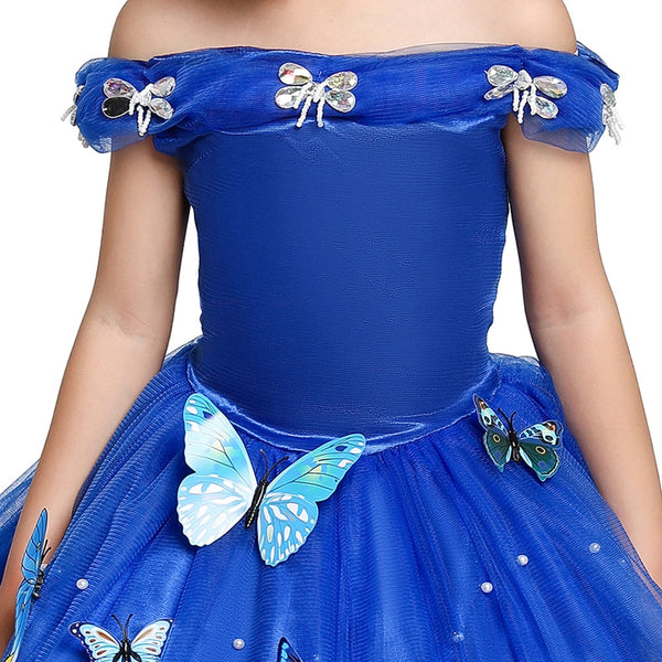 Girl Wedding Princess Dress Kids Halloween Party Cinderella Cosplay Costume Blue Sleeveless Mesh Ball Gown Children Clothes ZopiStyle