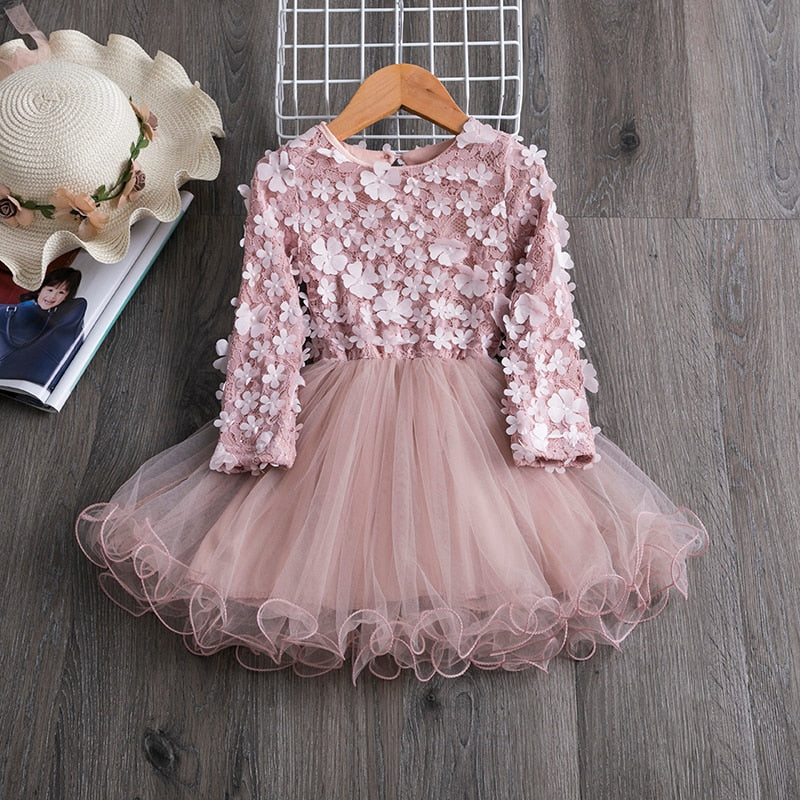 Flower Princess Dress For Girls Winter Long Sleeve Princess Party Tutu Christmas Costume Kids Children 2-7 Year Casual Clothes ZopiStyle