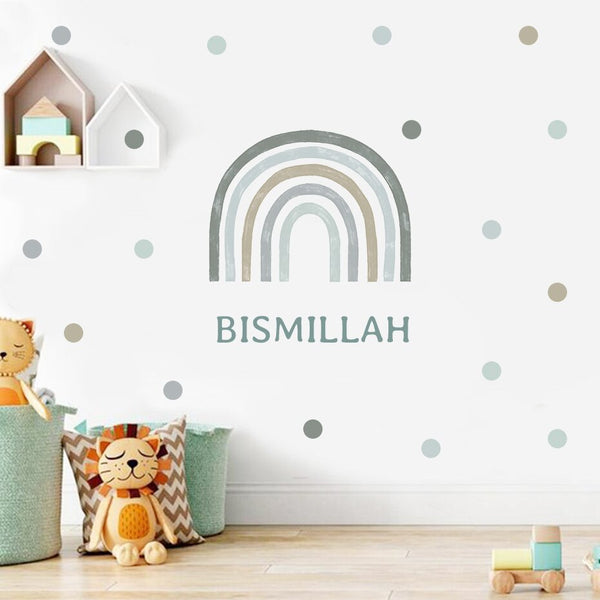 Bismillah Islamic Boho Pink Blue Rainbows Dots Wall Decals Nursery Girls Boys Bedroom Art Sticker Mural Posters Home Decoration ZopiStyle