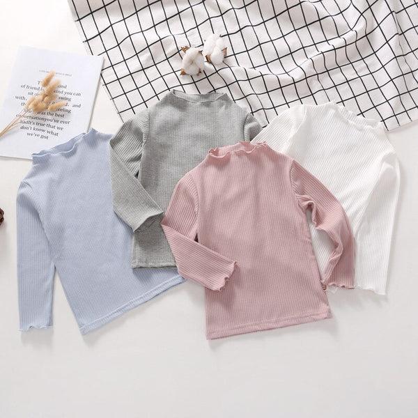 Girls' Cotton T-Shirt 2021 Autumn Children's Long-Sleeve High-neck Warm Bottoming Shirt Baby Kids Clothes Candy Color Tops WTB06 ZopiStyle