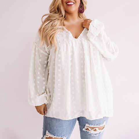 4XL 5XL Plus Size Blouse Women 2021 Summer V Neck Long Sleeve Solid Casual Chiffon Blouse Loose Big Size Ladies Tunic Tops ZopiStyle