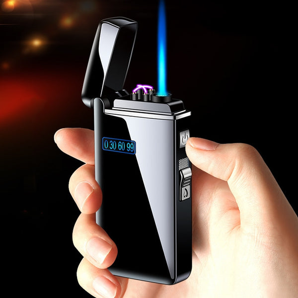 New Windproof Metal USB Lighter Torch Turbo Lighter Jet Dual Arc LED Lighter Gas Chargeable Electric Butane Pipe Cigar Lighter ZopiStyle