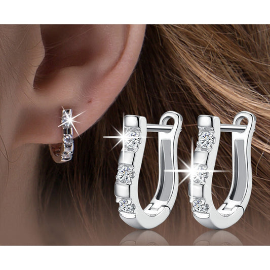 LByzHan Authentic 925 Sterling Silver Pendientes Earrings Harp Zircon Studs HorseShoe Earrings For Women Wedding Gift ZopiStyle