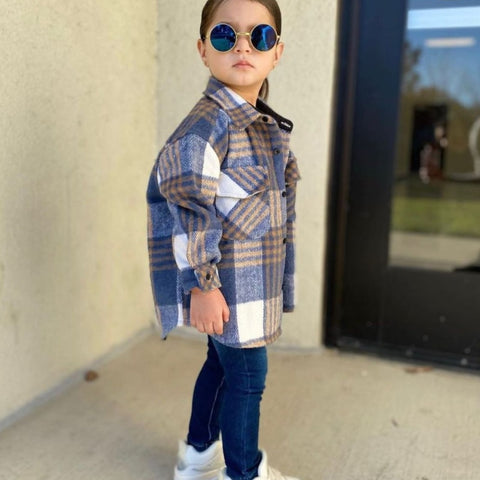 Fashion Baby Girl Boy Plaid Shirt Jacket Cotton Child Shirt Thick Wool Loose Outfit Winter Spring Fall Baby Casual Clothes 3-14Y ZopiStyle