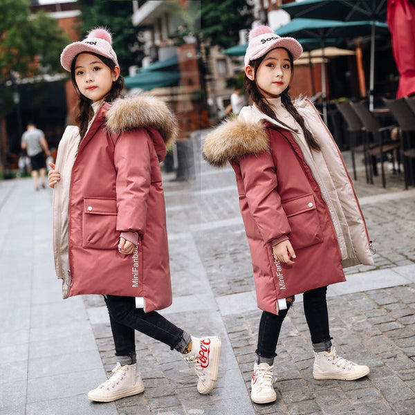 2022 Winter Warm Jackets for Girls Fashion Fur Hooded Children Girls Waterproof Outwear Kids Cotton Lined Parkas ZopiStyle