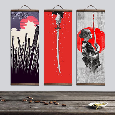 Japanese Samurai Ukiyoe for Canvas Posters and Prints Decoration Painting Wall Art Home Decor with Solid Wood Hanging Scroll ZopiStyle