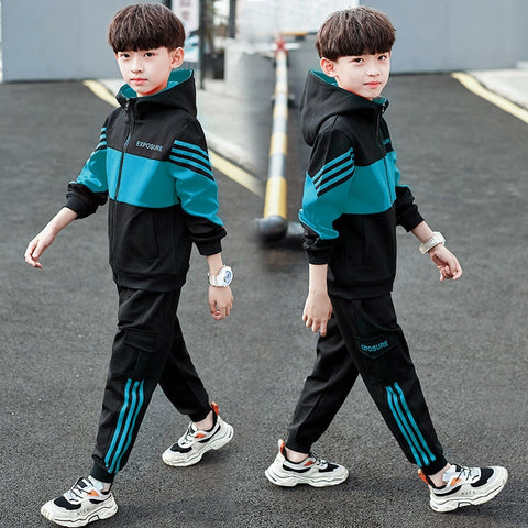 Fashion Boys Clothing Spring Autumn Patchwork Long Sleeve Sets 4 6 8 10 12 13 14 Years Teenagers Children Sports Clothing ZopiStyle