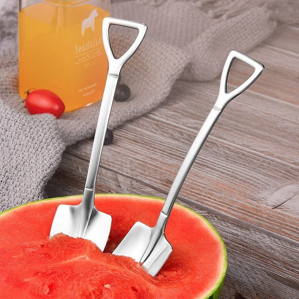 2PCS Set Cute Dessert Spoons Mini Coffee Spoon Shovel Shape Retro Square Head Small Spoon For Ice Cream Metal Stainless Steel ZopiStyle