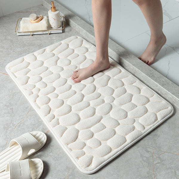 Simple Momery Foam Bathroom Mat 3D Cobblestone Pattern Absorbent Bath Rug Toilet Hallway Non-Slip Doormat Floor Carpet Washable ZopiStyle