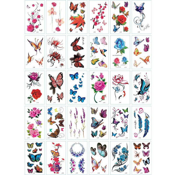 30Pcs/Set No Repeat Temporary Tattoo Stickers Waterproof Arm Clavicle Body Art Sticker Disposable butterfly tatouage temporaire ZopiStyle