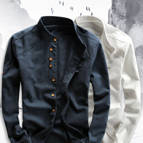 Men Cotton Linen Shirt Formal Retro Chinese Style Long Sleeve Mandarin Collar Casual Shirts Soft Comfort Clothing Plus Size 7XL ZopiStyle