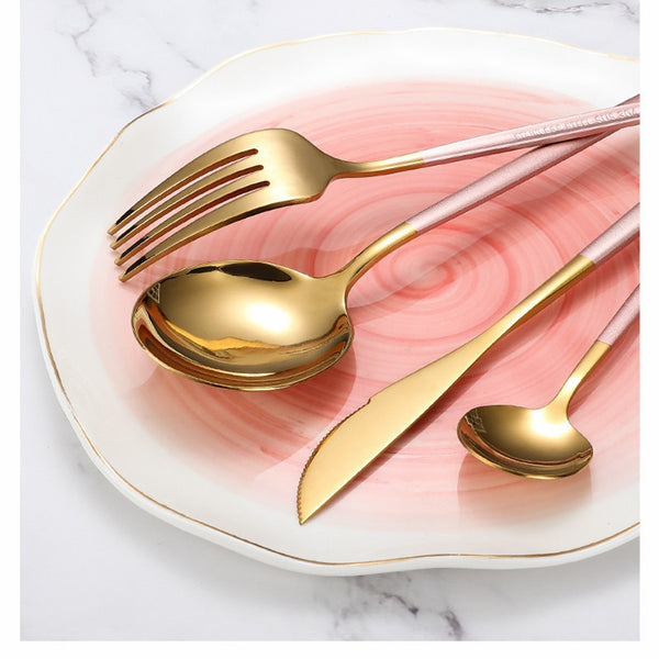 20piece Pink Cutlery Set Stainless Steel Tableware Set Kitchen Set Dinnerware Pink Silver Dinner Utensils Reusable Home Flatware ZopiStyle