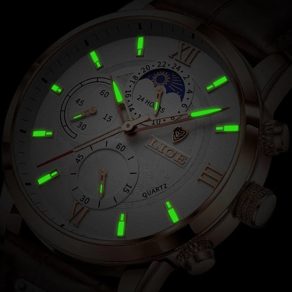 LIGE Men Watches 2022 New Fashion Leather Waterproof Luminous Top Brand Luxury Mens Quartz Wristwatch Men Relogio Masculino+box ZopiStyle