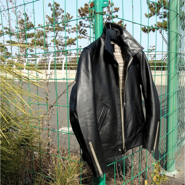Free shipping.Water dyed soft horseskin jacket.1.2mm thick leather clothes.black quality japanese style biker leather coat ZopiStyle