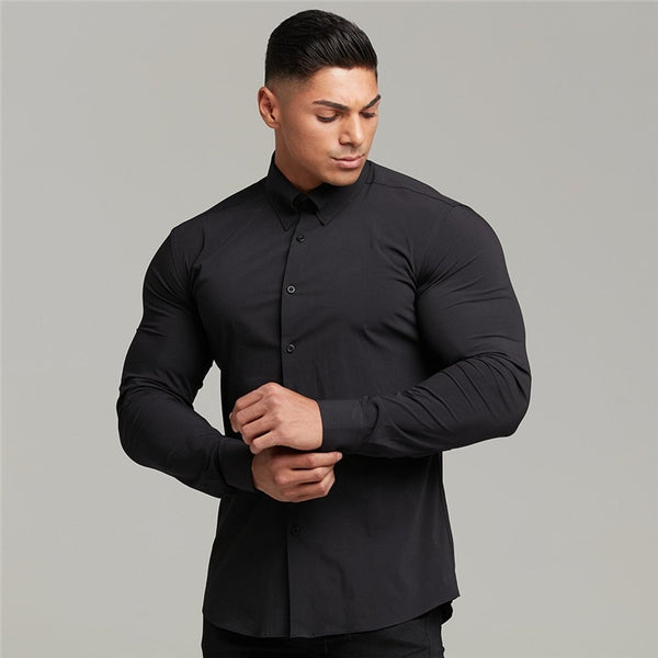 Men Fashion Casual long Sleeve Solid Shirt Super Slim Fit Male Social Business Dress Shirt Brand Men Fitness Sports Clothing ZopiStyle