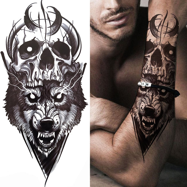 Black Forest Tattoo Sticker For Men Women Children Tiger Wolf Death Skull Temporary Tattoo Fake Henna Skeleton King Animal Tatoo ZopiStyle