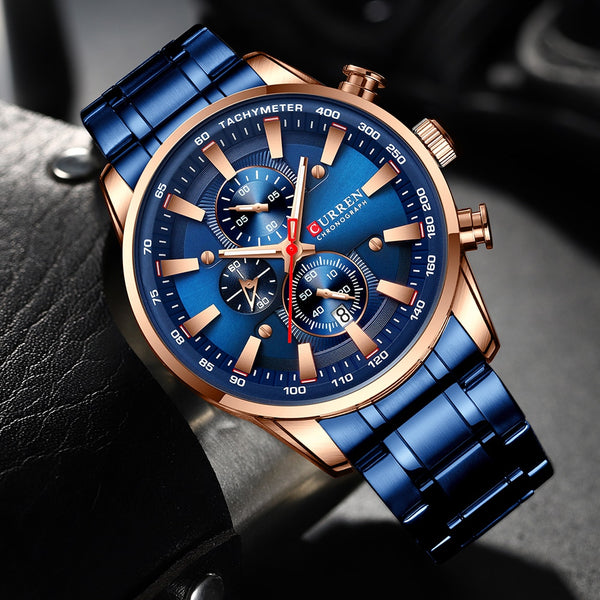 CURREN Man Watches Luxury Sporty Chronograph Wristwatches for Men Quartz Stainless Steel Band Clock Luminous Hands ZopiStyle