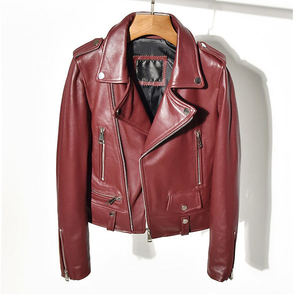 Free Shipping,2019 new fashion genuine leather jacket.warm women short slim sheepskin coat.quality red wine outwear.sales ZopiStyle