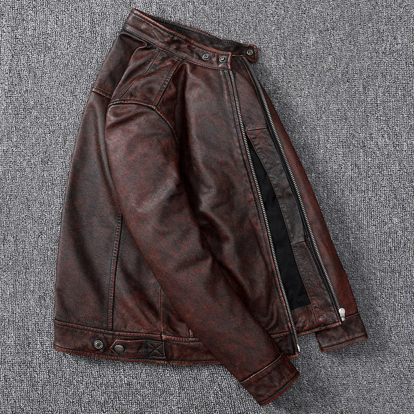 Free shipping.classic biker style, short slim genuine leather Jacket,men casual Leather coat,vintage brown coat,wholesales ZopiStyle