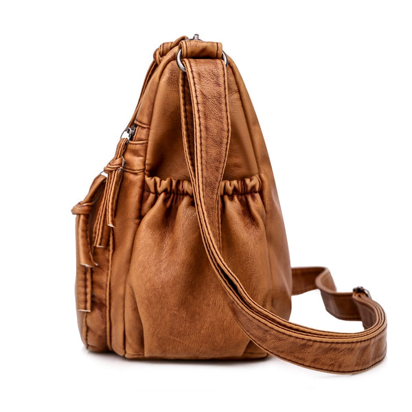 Vintage Women Shoulder Bag Pu Leather Crossbody Bag Soft Women Purse Multi-pockets Messenger Bag Designer Flap Bag Lady Handbag ZopiStyle