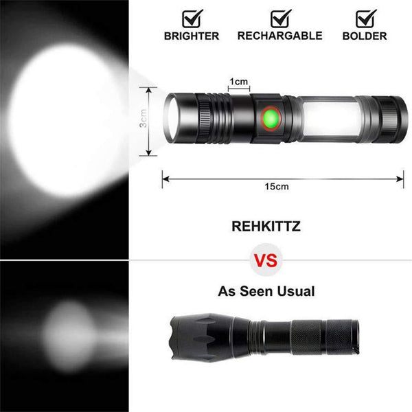 Xml-t6 Led  Flashlight, Rechargeable Super Bright Magnetic Pocket Light With Clip, Anti-skid Waterproof, Zoomable Lamp For Camping Flashlight+usb line ZopiStyle