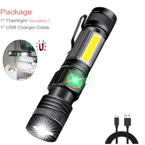 Xml-t6 Led  Flashlight, Rechargeable Super Bright Magnetic Pocket Light With Clip, Anti-skid Waterproof, Zoomable Lamp For Camping Flashlight+usb line ZopiStyle