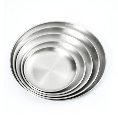 304 Stainless Steel Dinner Food  Plates Round Thicken Cake Fruit Tray Kitchen Dishes Tools 304 Brushed_14cm ZopiStyle