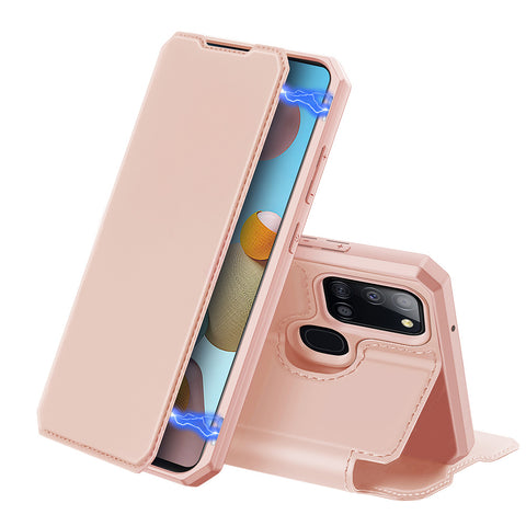 DUX DUCIS for Samsung A21S/A51 5G Magnetic Mobile Phone Holder Leather Case with Cards Slot Pink_Samsung A21S ZopiStyle
