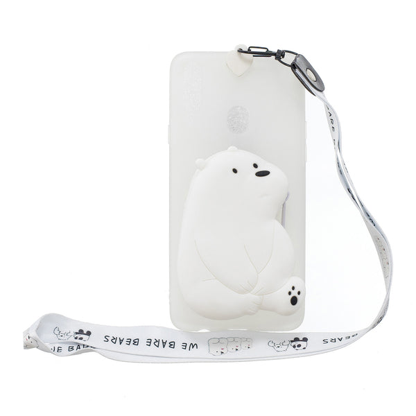 For Samsung A10S A20S TPU Full Protective Cartoon Mobile Phone Cover with Coin Purse+Hanging Lanyard 6 white big bear ZopiStyle