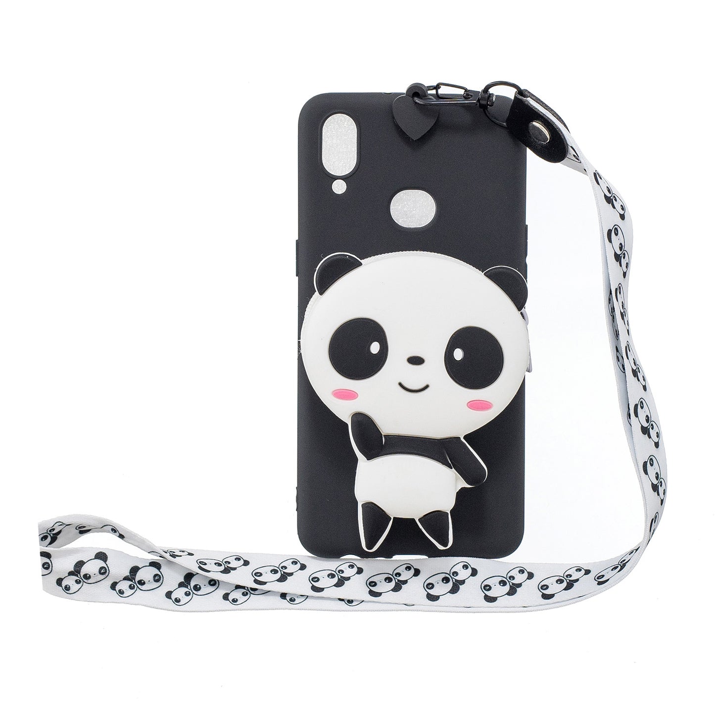 For Samsung A10S A20S TPU Full Protective Cartoon Mobile Phone Cover with Coin Purse+Hanging Lanyard 4 black pandas ZopiStyle