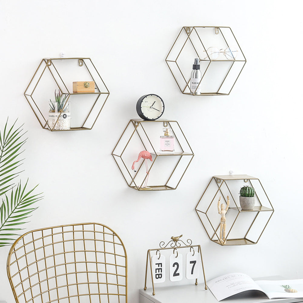 Wall  Mounted Hexagonal Floating Shelves Storage  Shelf For  Wall  Bedroom  Living  Room  Office copper ZopiStyle