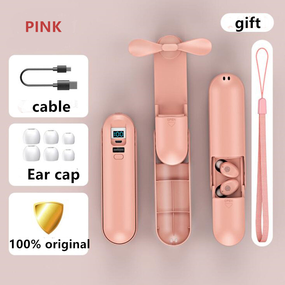 F7 Bluetooth Headset Touch LED Digital Headset Handheld Fan Rechargeable Flashlight Pink ZopiStyle
