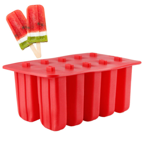 10 Cells Ice Cream Popsicle Frozen Mold Silicone Ice Cream Lolly Maker Mould Ice Tray with Cover Lid red ZopiStyle