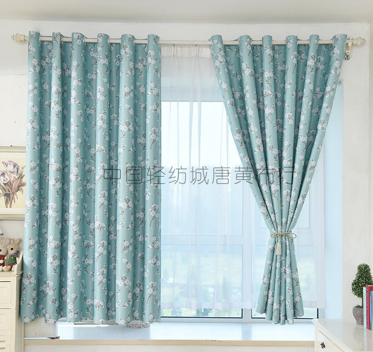 Bombax Flower Printing Curtains for Bedroom Living Room Balcony Window Shading blue_1m wide x 2m high punch ZopiStyle
