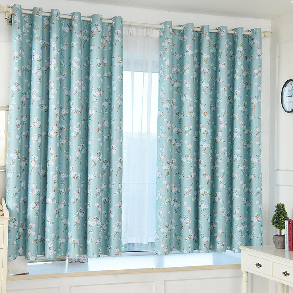 Bombax Flower Printing Curtains for Bedroom Living Room Balcony Window Shading blue_1m wide x 2m high punch ZopiStyle