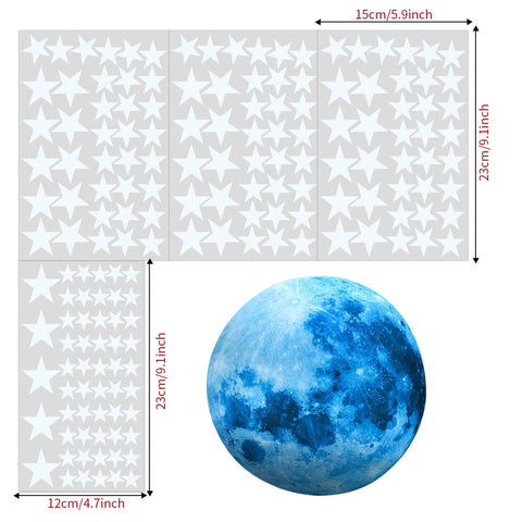 30cm Blue Moon 435pcs Blue Luminous Moon Star Sticker 166pcs Star Decal Decoration 166pcs ZopiStyle