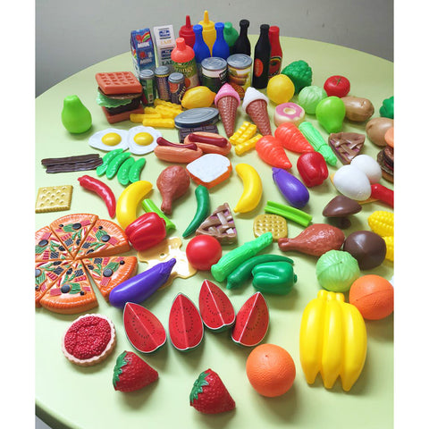 120 Pcs Plastic Food Fruits Vegetables Toy Set Kitchen Pretend Play Toy for Boys and Girls ZopiStyle