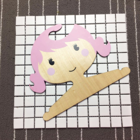 Wooden Cartoon Girl Shape Coat Hanger for Kids Room Storage Decoration Pink_25X21X0.45CM ZopiStyle